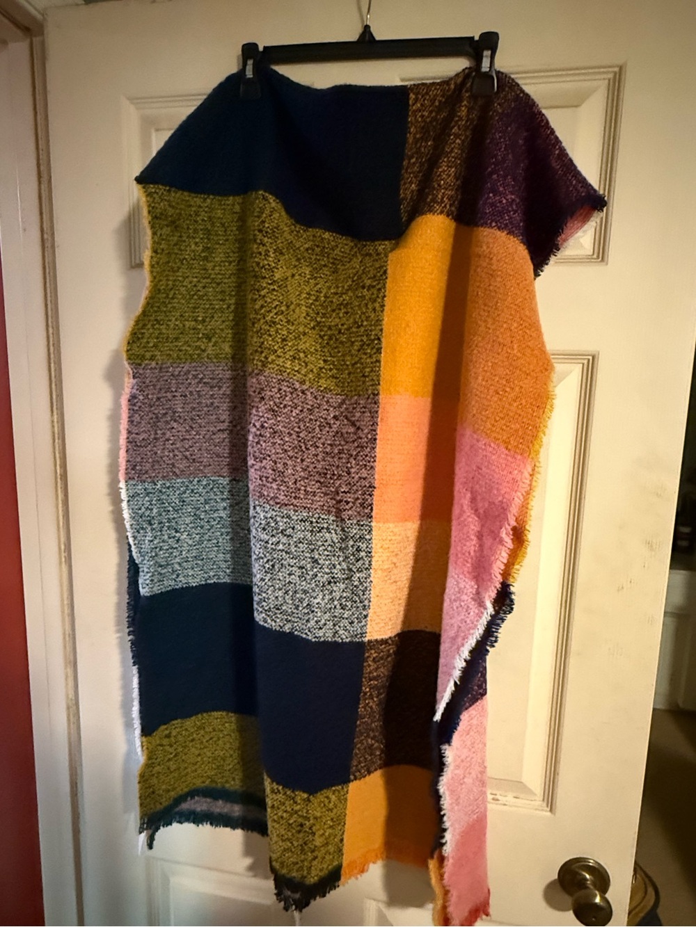 Anthropologie Multicolor Patchwork Pashmina Shawl — Navy, Mustard, Pink, Olive